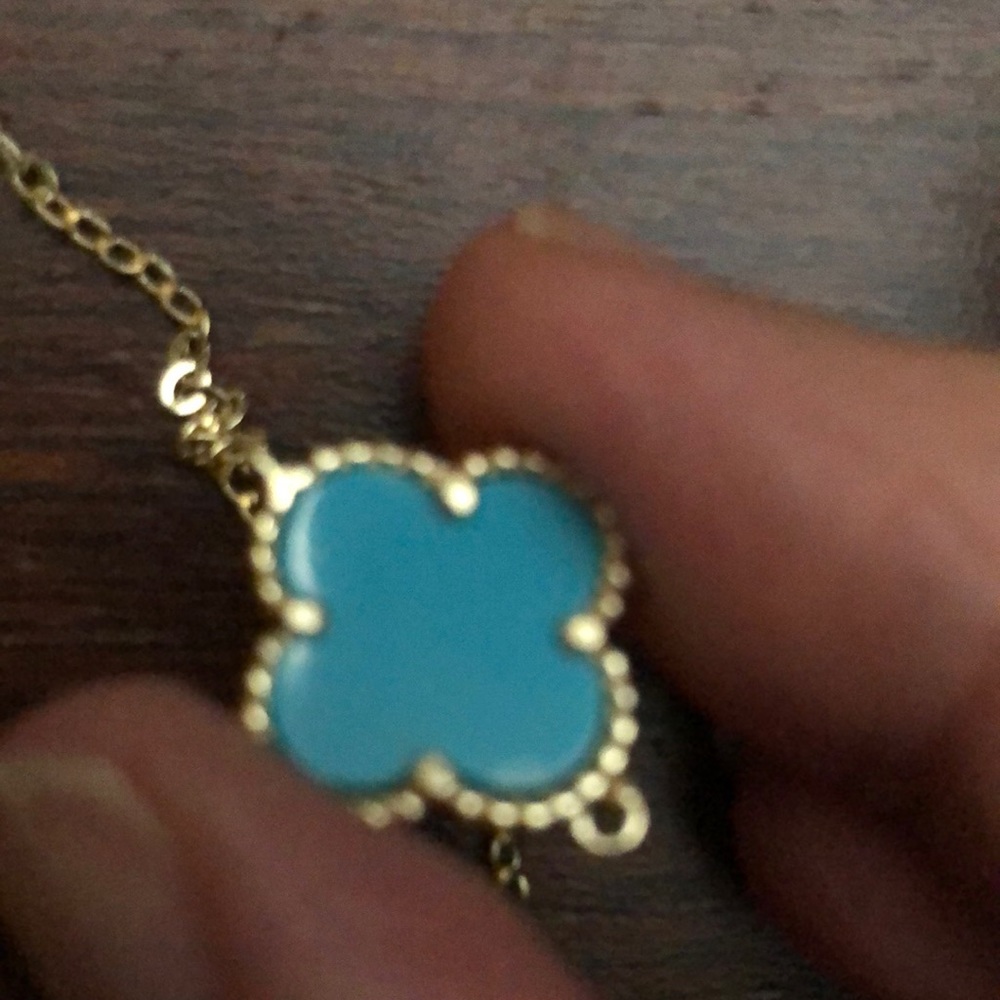 Genuine NWT turquoise clover station necklace on long gold over sterling chain - Picture 8 of 10
